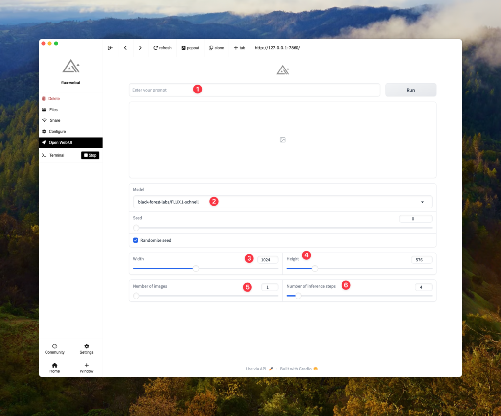 Gradio interface in Flux Pinokio setup