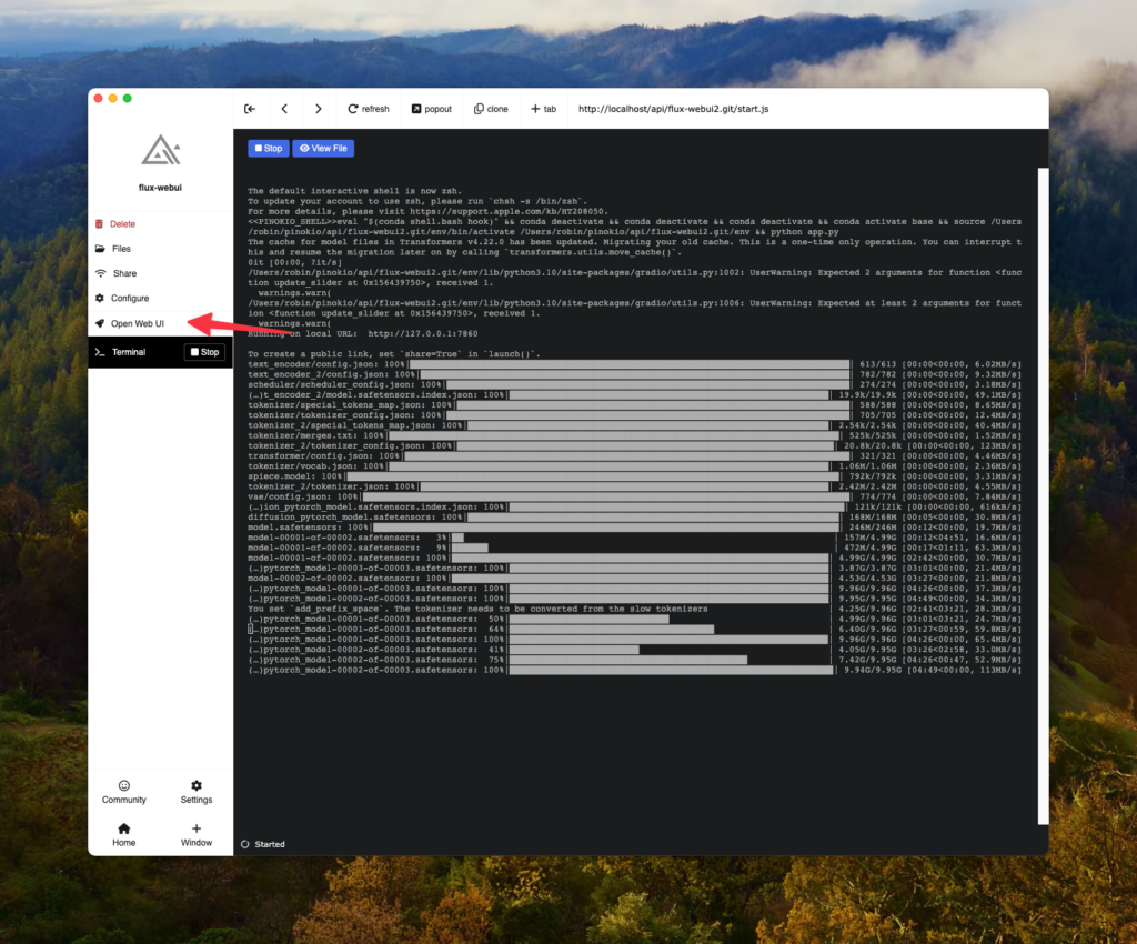 Accessing Web UI in Flux Pinokio setup